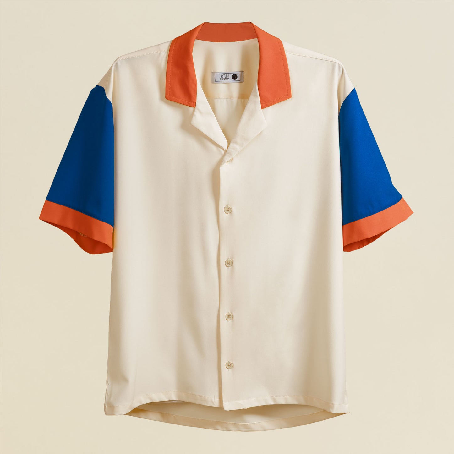 Camisa Bowling Color Block Beige/Azul D04