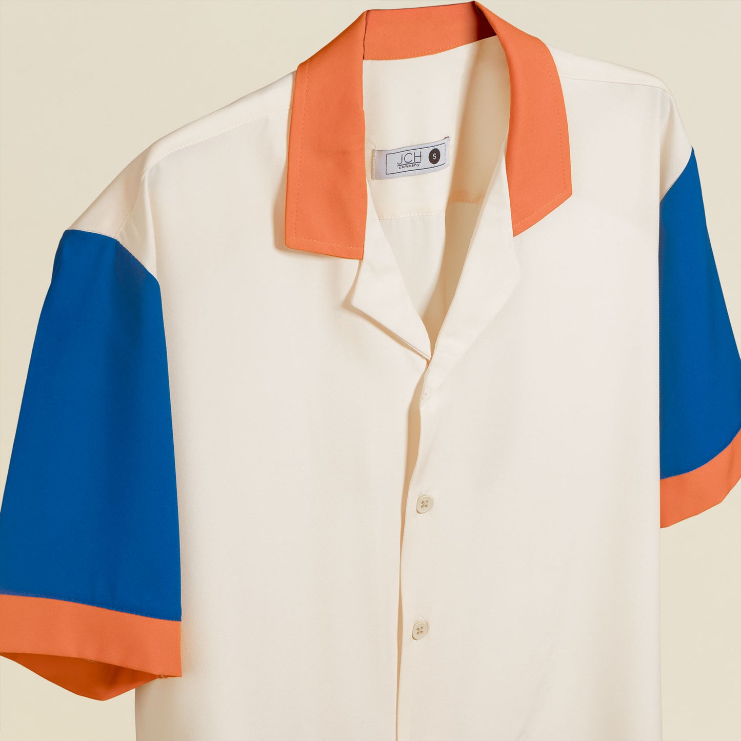 Camisa Bowling Color Block Beige/Azul D04