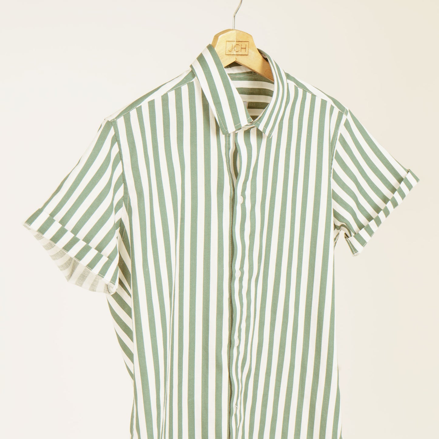 Camisa Rayada Blanco y Verde Lino G30