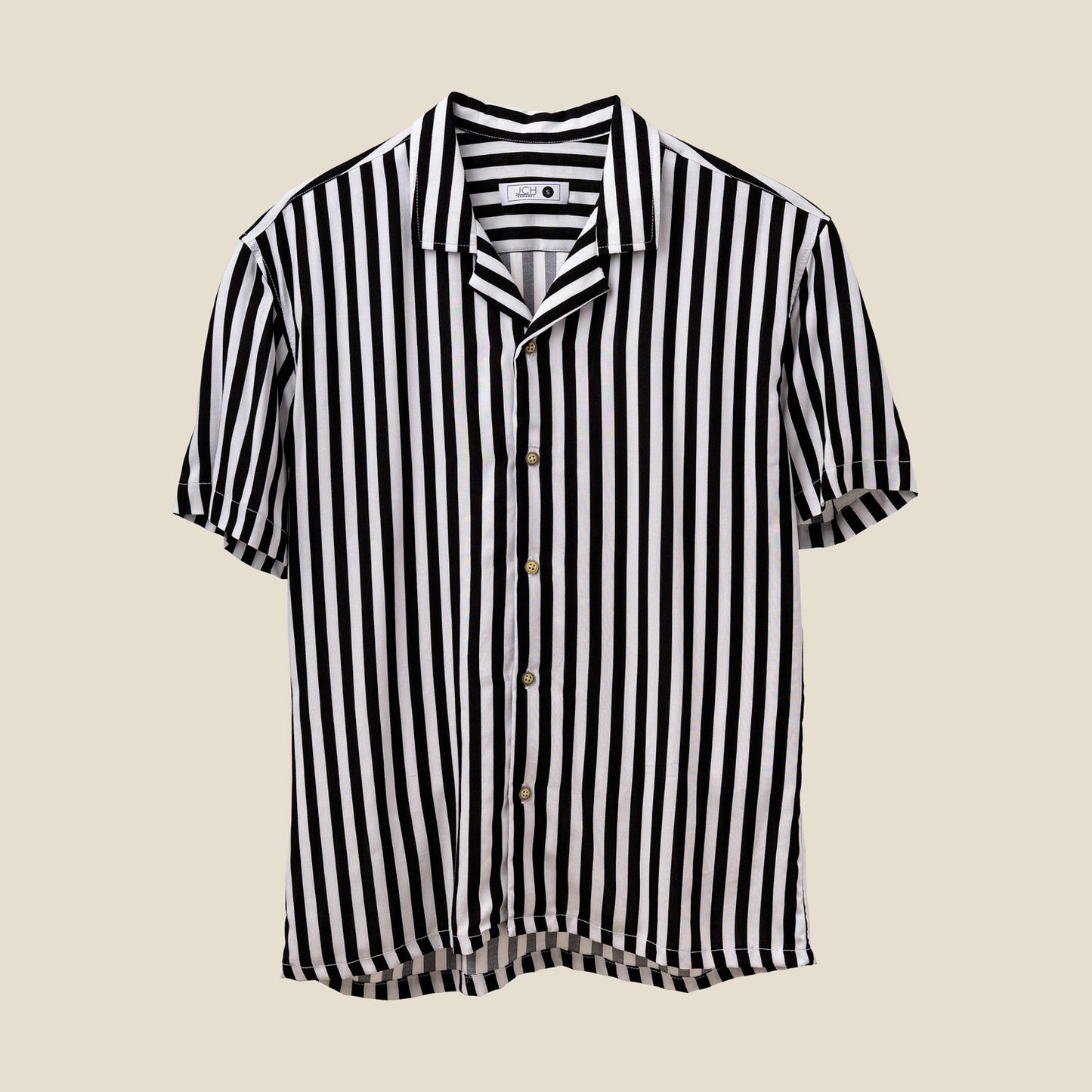 Camisa Bowling Rayada Blanco/Negro C201