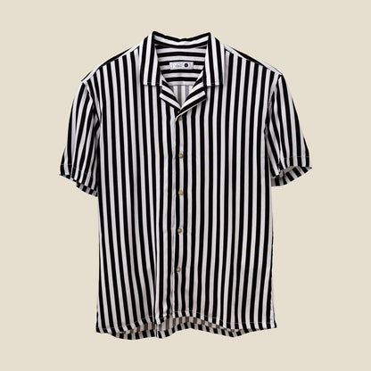 Camisa Bowling Rayada Blanco/Negro C201