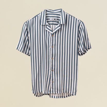 Camisa Bowling Rayada Blanco/Azul C202