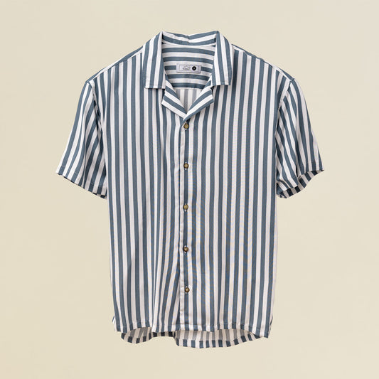 Camisa Bowling Rayada Blanco/Azul C202