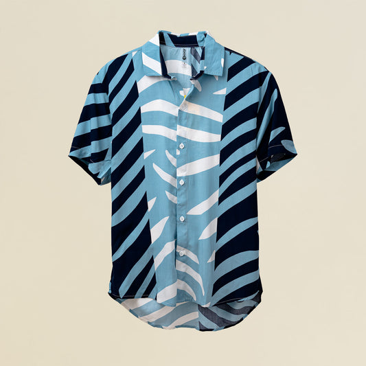 Camisa Cuello Clasico Estampada Azul JO022