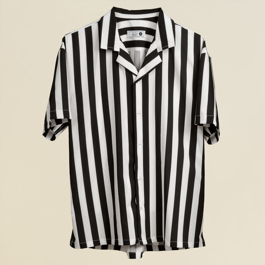 Camisa Bowling Boxy Fit Rayada Blanco/Negro B99