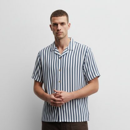 Camisa Bowling Rayada Blanco/Azul C202