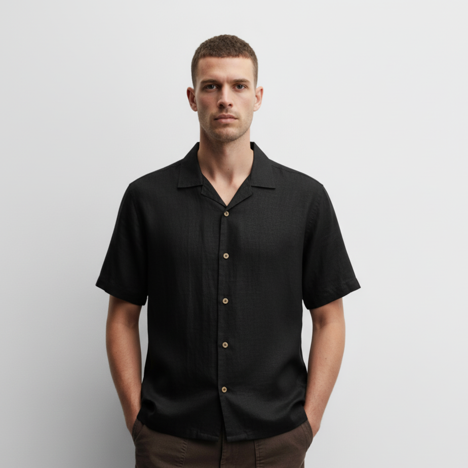 Camisa Bowling Lino Negra C216