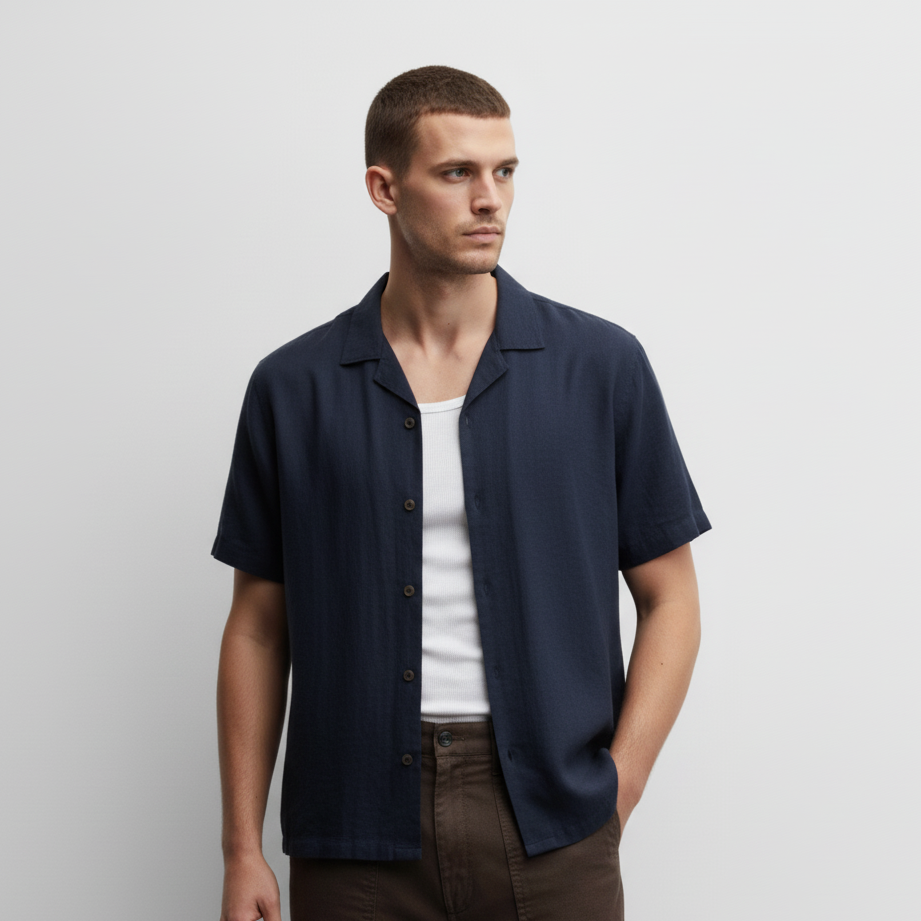 Camisa Bowling Azul Oscuro A09