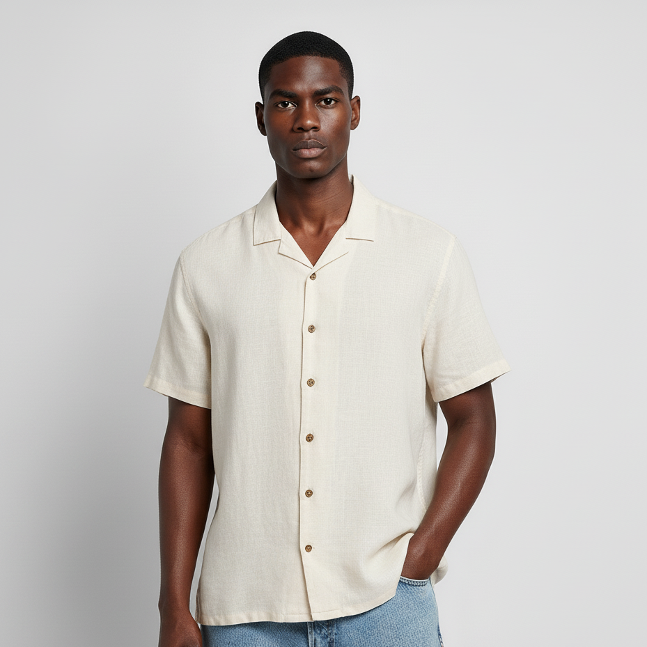 Camisa Bowling Lino Crema C215