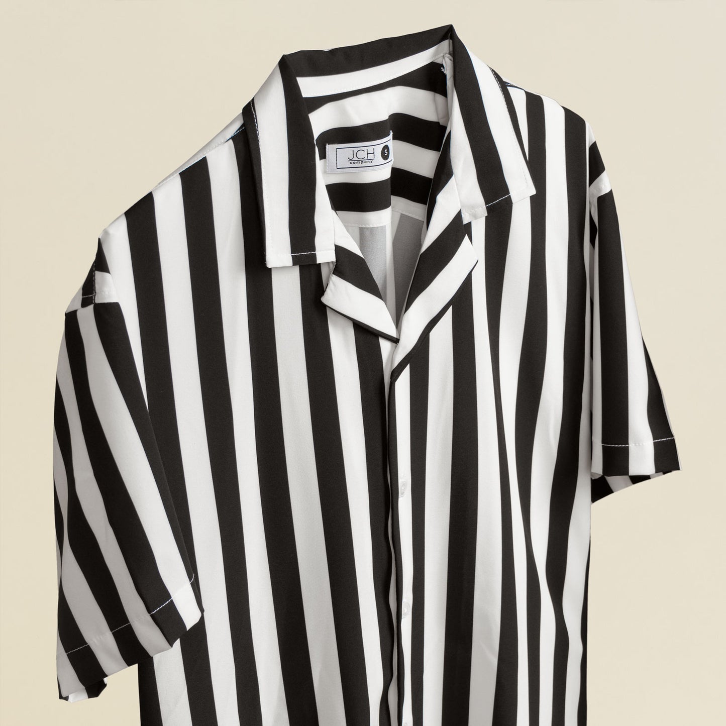 Camisa Bowling Boxy Fit Rayada Blanco/Negro B99