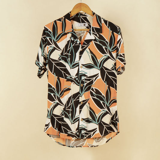 Camisa Bowling Estampada Hojas P48