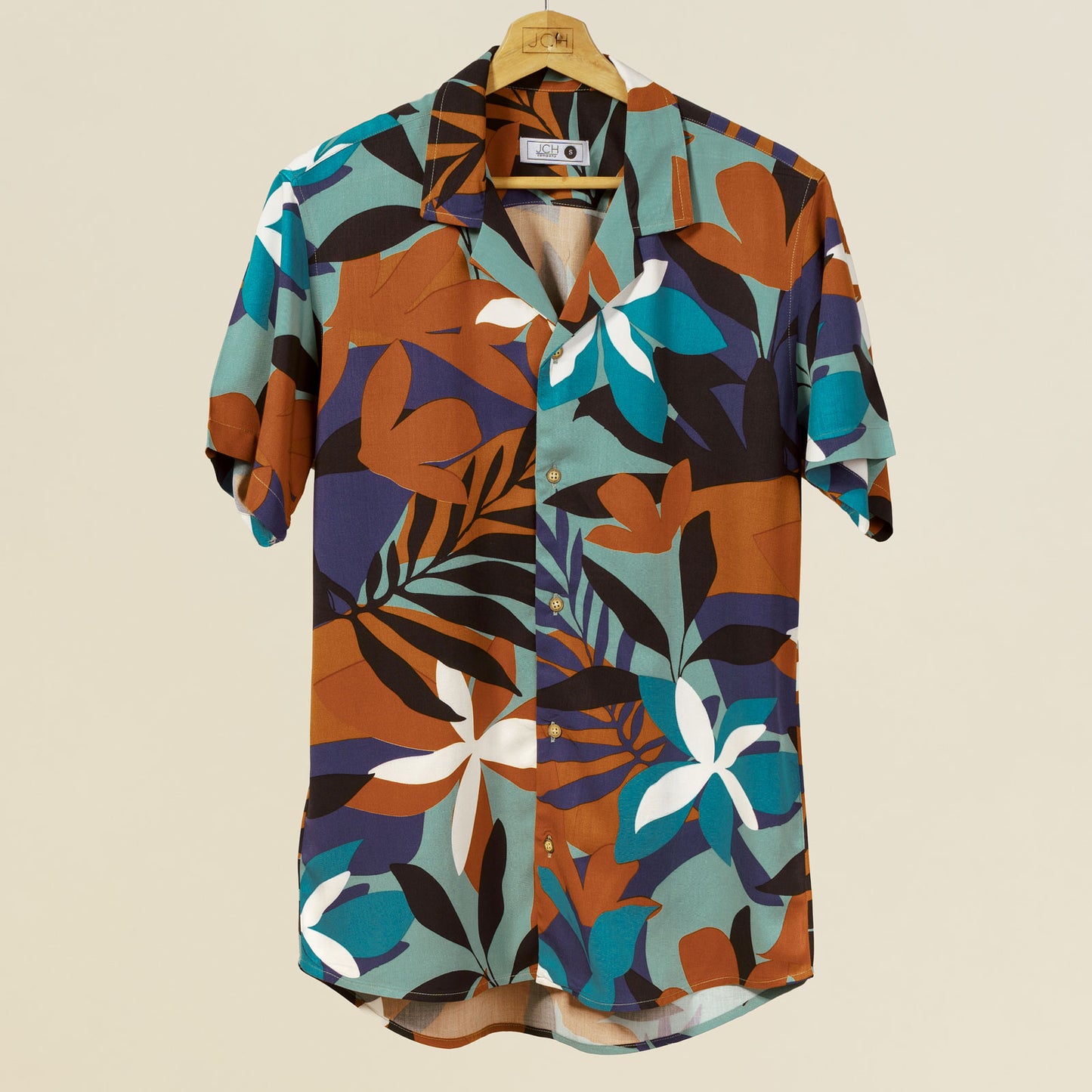 Camisa Bowling Estampada Hojas Colores P72