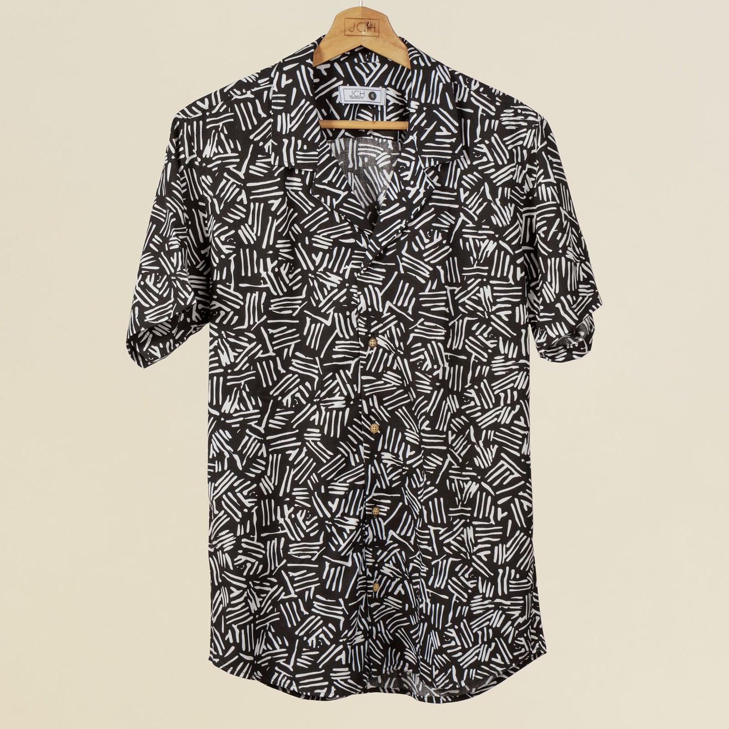 Camisa Bowling Estampada Figuras Blanco/Negro P73