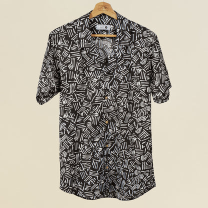 Camisa Bowling Estampada Figuras Blanco/Negro P73