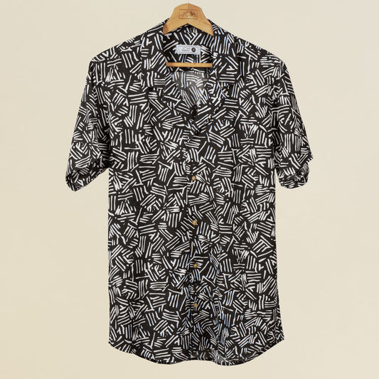 Camisa Bowling Estampada Figuras Blanco/Negro P73