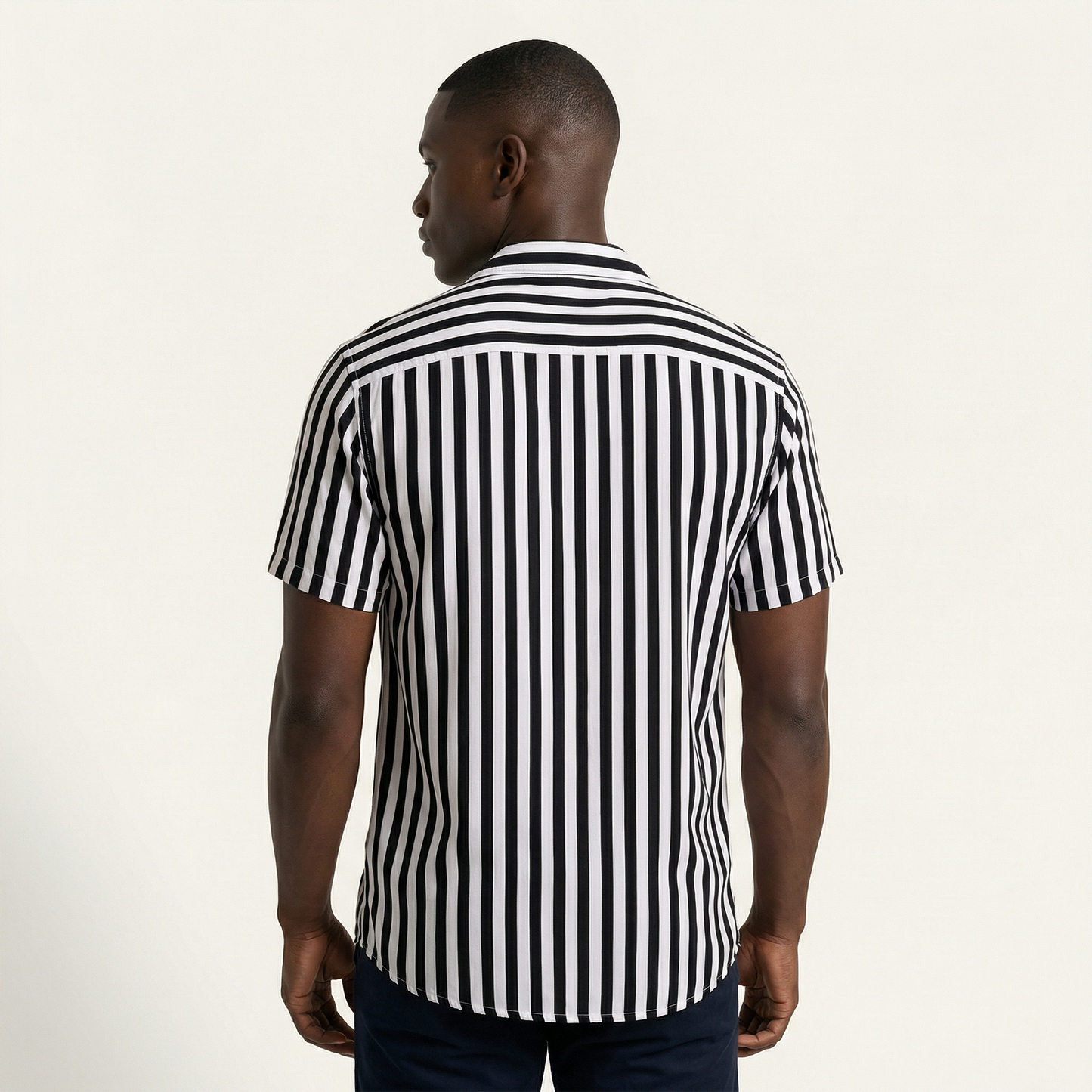 Camisa Bowling Rayada Blanco/Negro C201