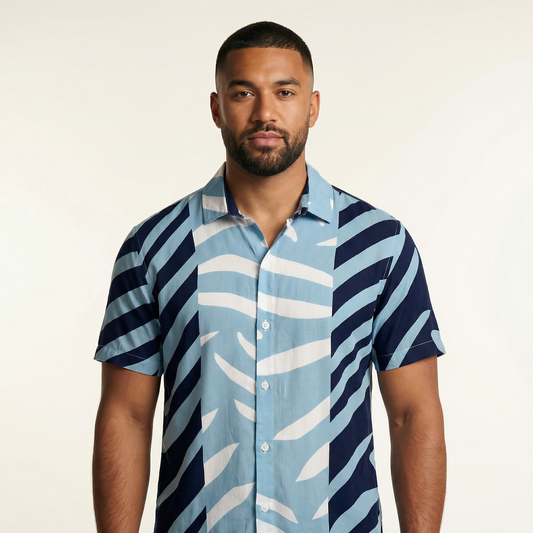 Camisa Cuello Clasico Estampada Azul JO022