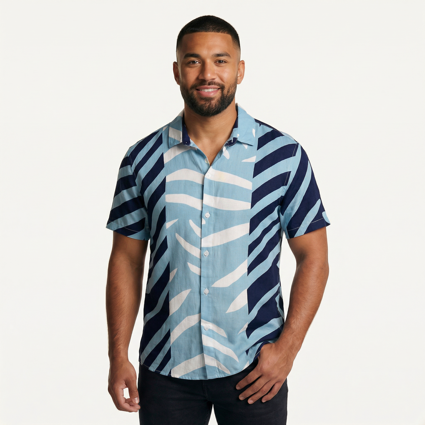 Camisa Cuello Clasico Estampada Azul JO022