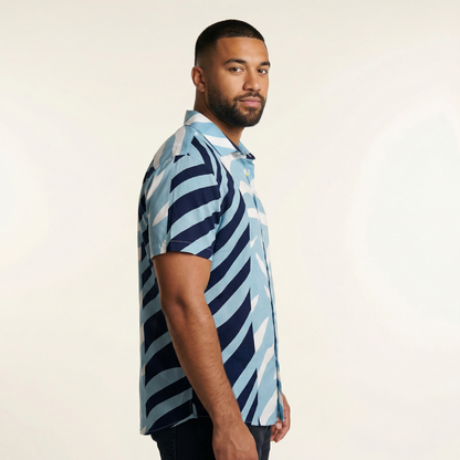 Camisa Cuello Clasico Estampada Azul JO022