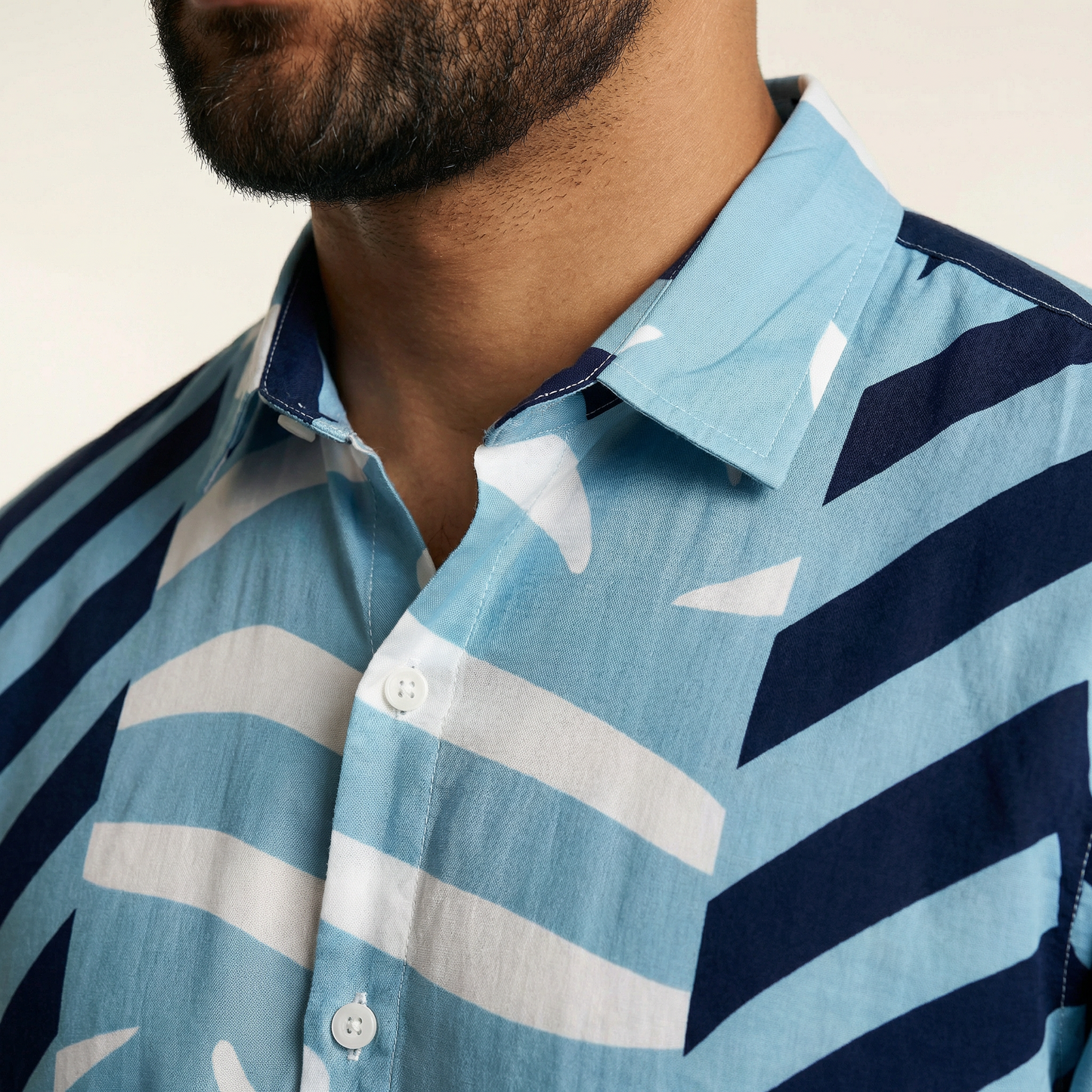 Camisa Cuello Clasico Estampada Azul JO022