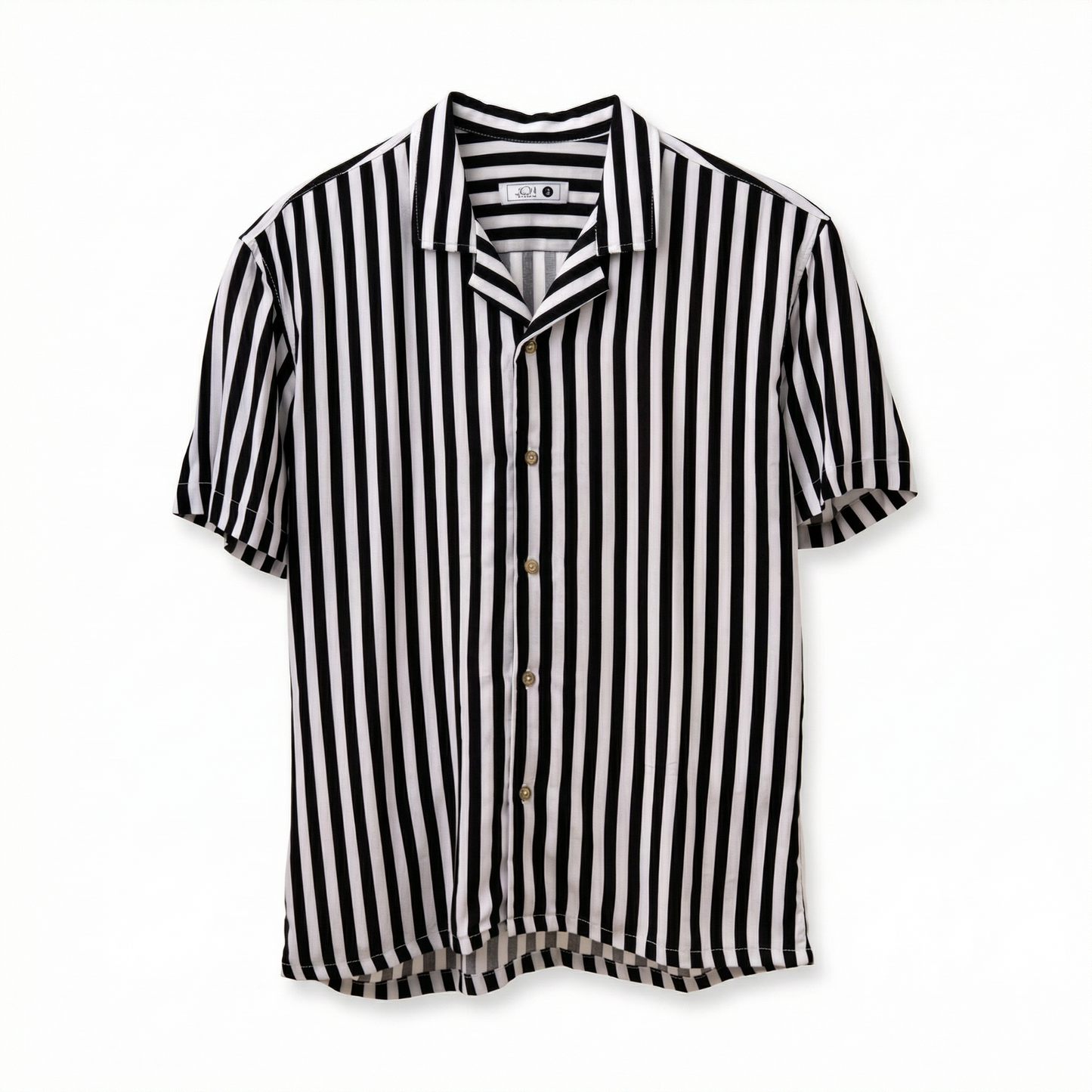 Camisa Bowling Rayada Blanco/Negro C201