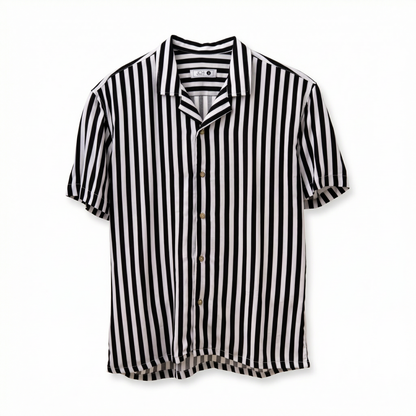 Camisa Bowling Rayada Blanco/Negro C201