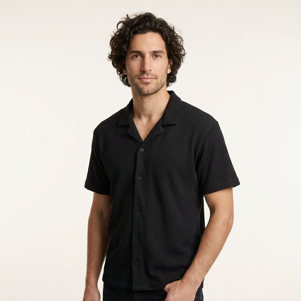 Camisa Texturizada Bowling Negra T92