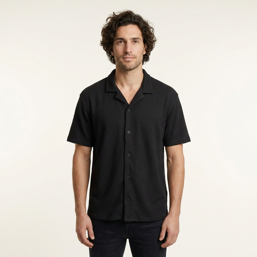 Camisa Texturizada Bowling Negra T92