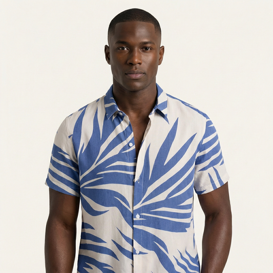 Camisa Cuello Clasico Estampada Azul JO014