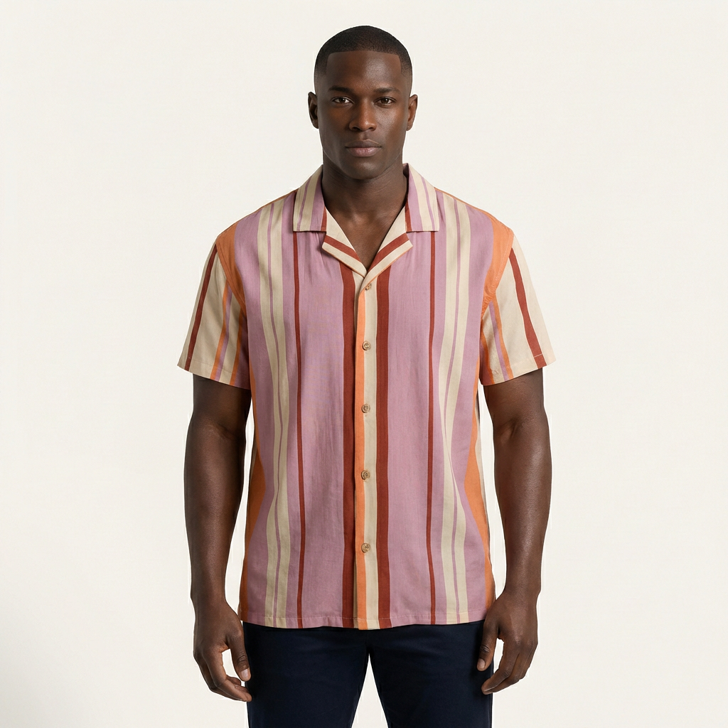 Camisa Bowling Boxy Fit Rayada Colores C99