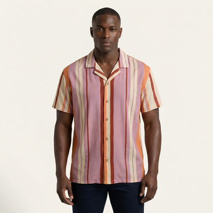 Camisa Bowling Boxy Fit Rayada Colores C99