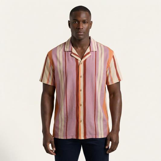 Camisa Bowling Boxy Fit Rayada Colores C99