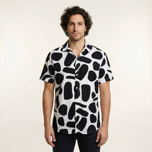 Camisa Cuello Clasico Estampada Blanco/Negro JO021