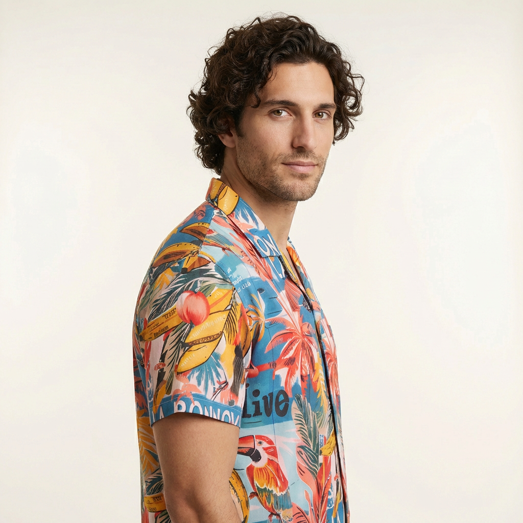 Camisa Bowling Estampada Tropical S103