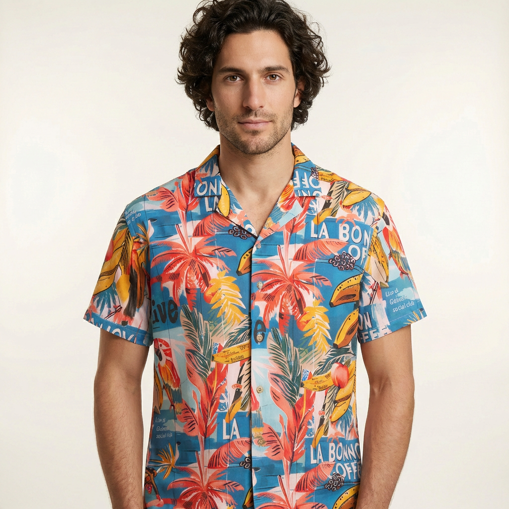 Camisa Bowling Estampada Tropical S103