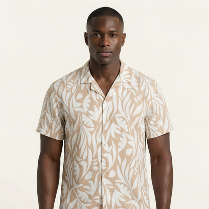 Camisa Bowling Estampada Beige C302