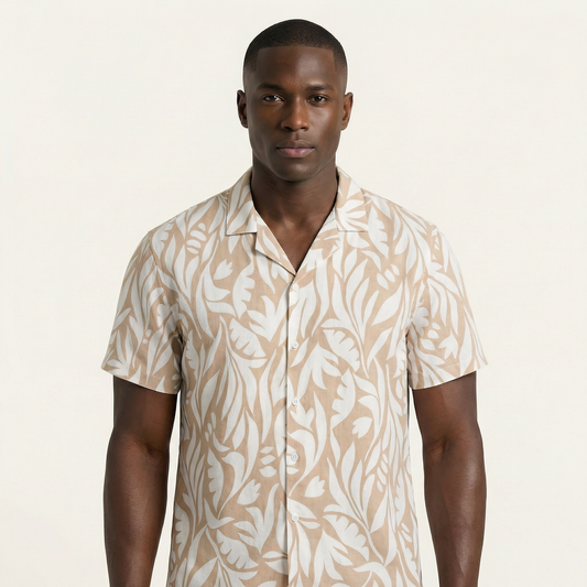 Camisa Bowling Estampada Beige C302