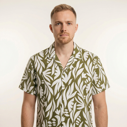 Camisa Bowling Estampada Verde C303