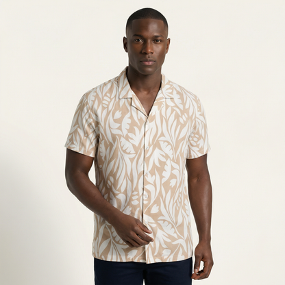 Camisa Bowling Estampada Beige C302