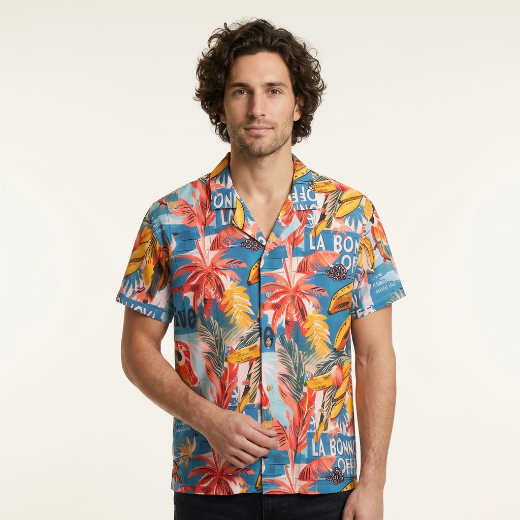 Camisa Bowling Estampada Tropical S103