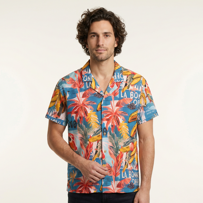 Camisa Bowling Estampada Tropical S103