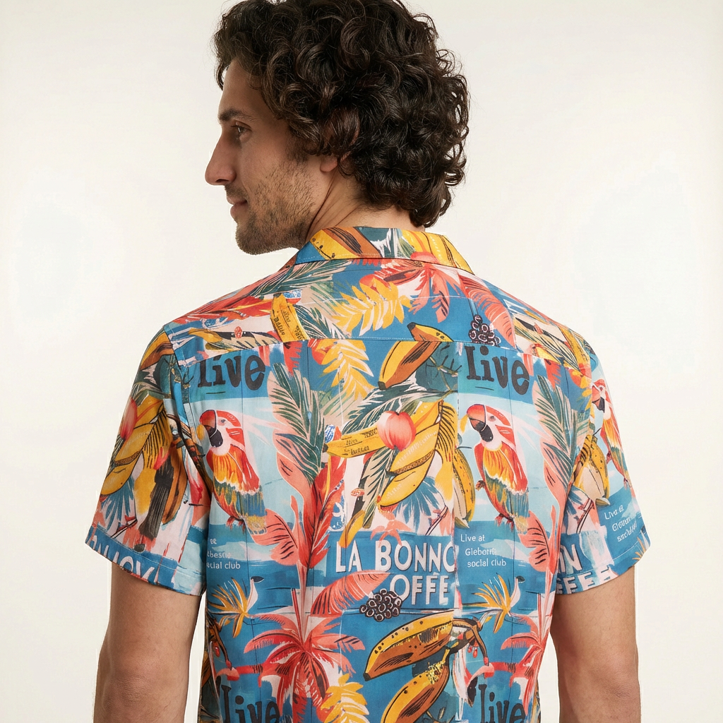 Camisa Bowling Estampada Tropical S103