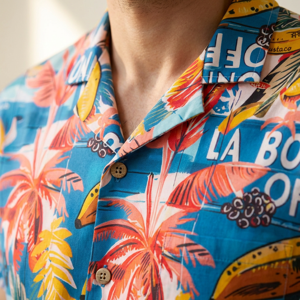 Camisa Bowling Estampada Tropical S103