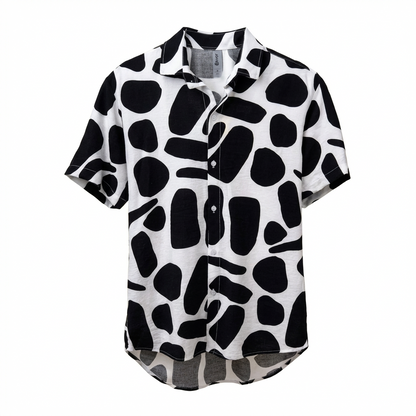 Camisa Cuello Clasico Estampada Blanco/Negro JO021