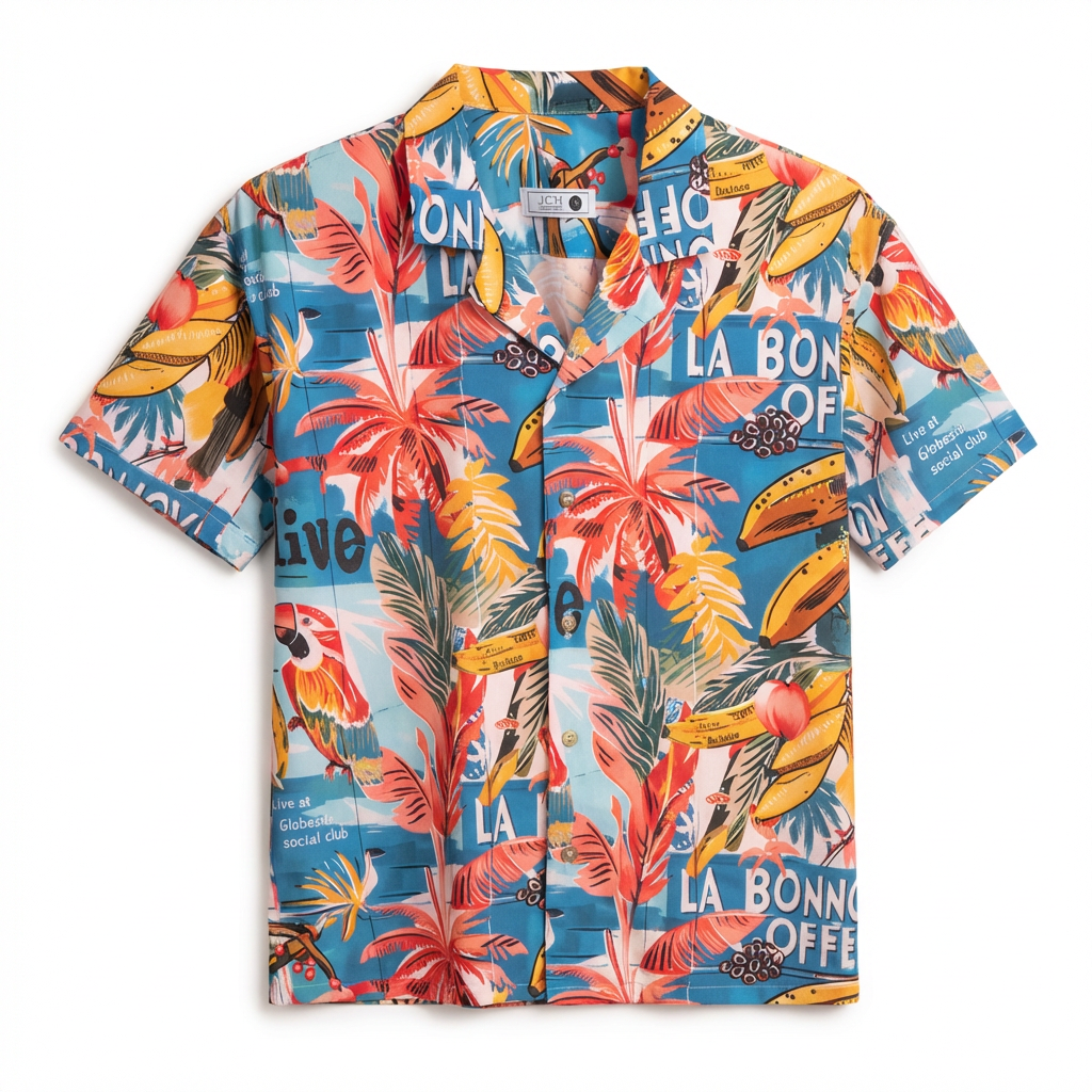 Camisa Bowling Estampada Tropical S103