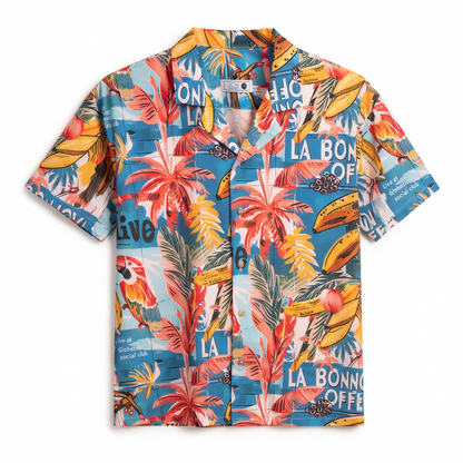 Camisa Bowling Estampada Tropical S103
