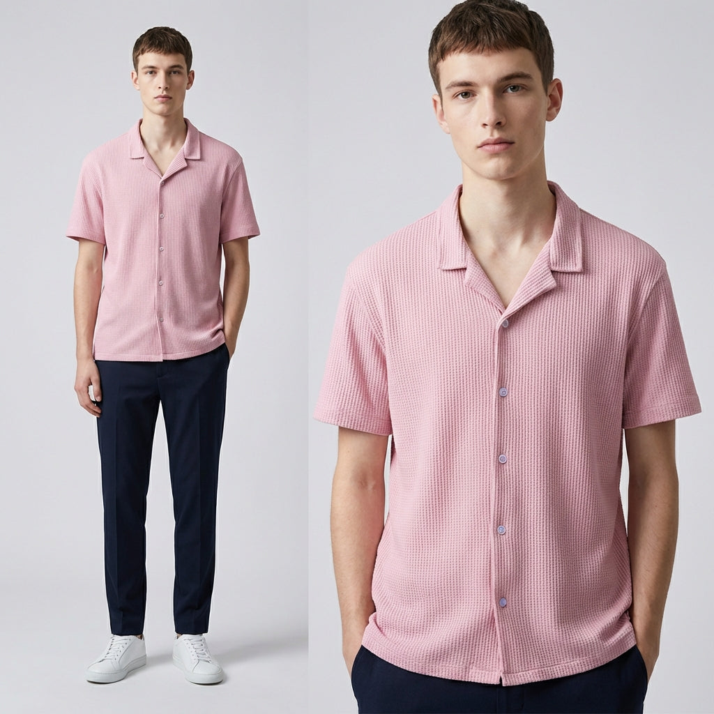 Camisa Texturizada Bowling Rosa C224