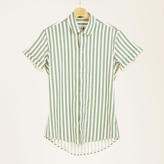 Camisa Rayada Blanco y Verde Lino G30